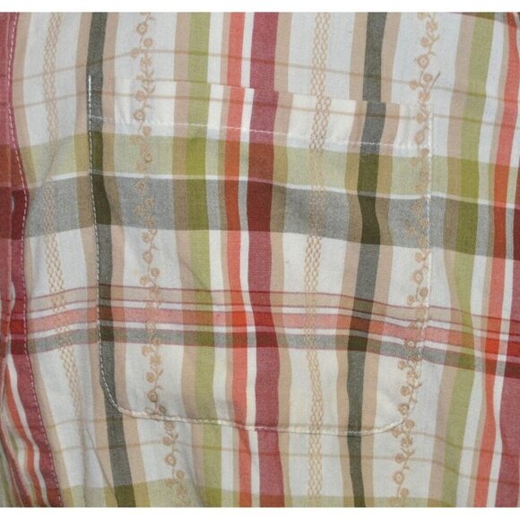 Alfred Dunner Women's 20W Fall Tan Plaid Floral Embroidered Button Front Shirt - Picture 4 of 9